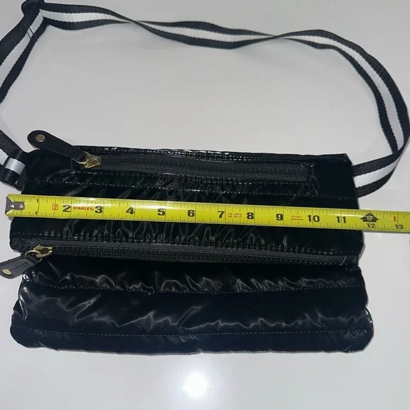 Sondra Roberts Squared Black Quilted Puffer Crossbody Bag w/Striped Strap NWOT - Picture 10 of 11